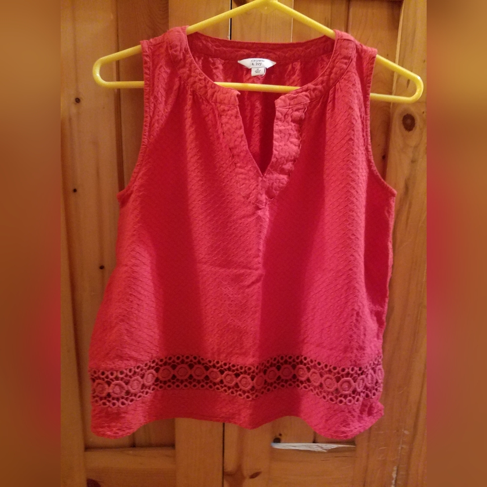 Crown & Ivy red shirt, size medium, sleeveless.